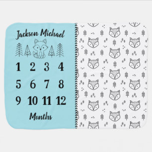 Little Blue Fox Milestone Baby Blanket