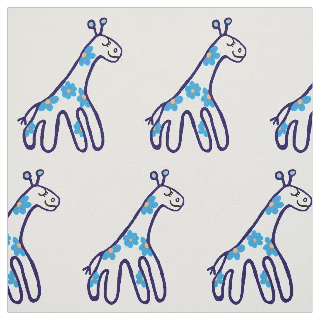 Little blue giraffe nursery print fabric (Swatch)