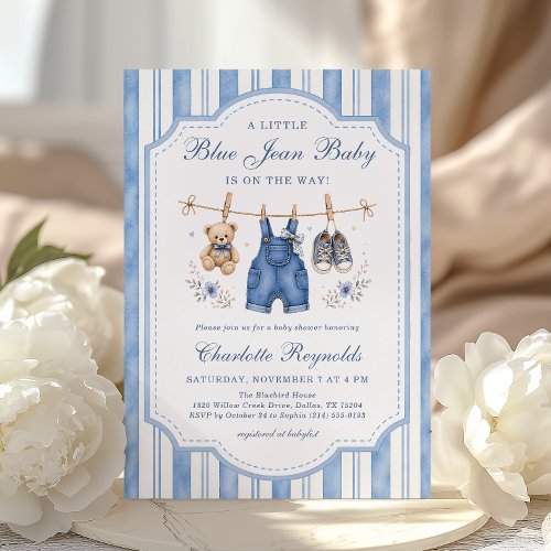 Little Blue Jean Baby Girl Baby Shower Invitation
