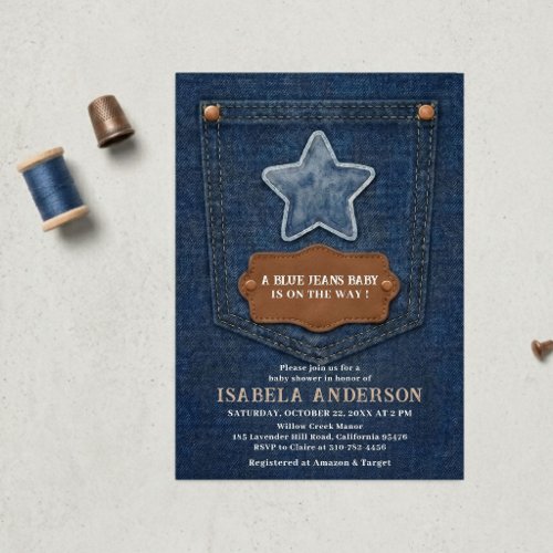 Little Blue Jean Is On The Way, Denim Baby Shower, Invitation