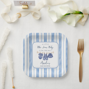 Little Blue Jean Is On The Way, Denim Baby Shower, Paper Plates