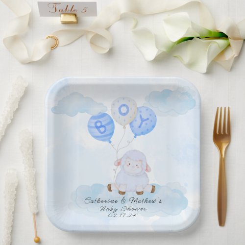 Little Blue Lamb In a Hot Air Balloon Paper Plates