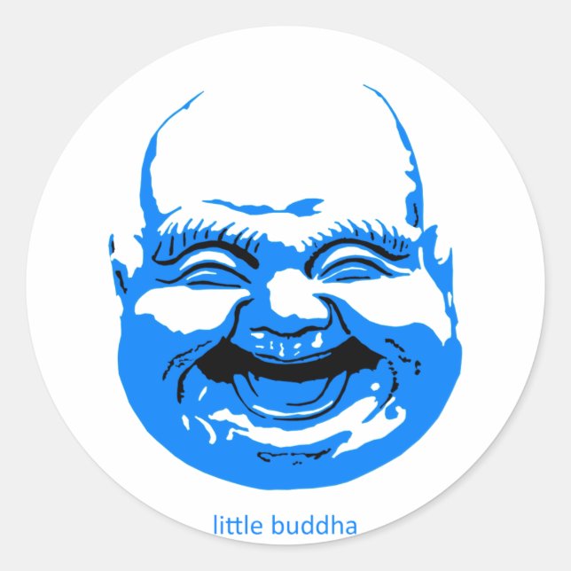 little blue laughing-buddha classic round sticker (Front)