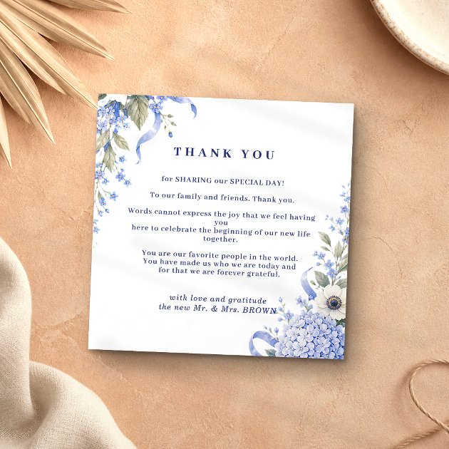 Little Blue Navy Flowers thank you Invitation