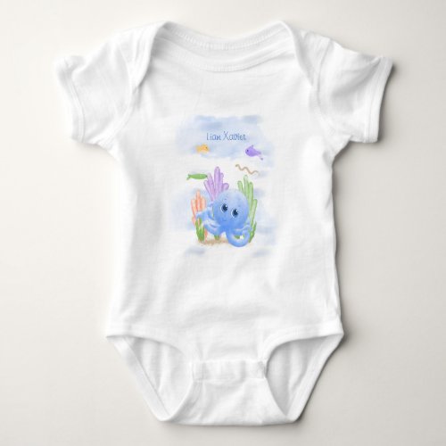Little Blue Octopus Baby Bodysuit