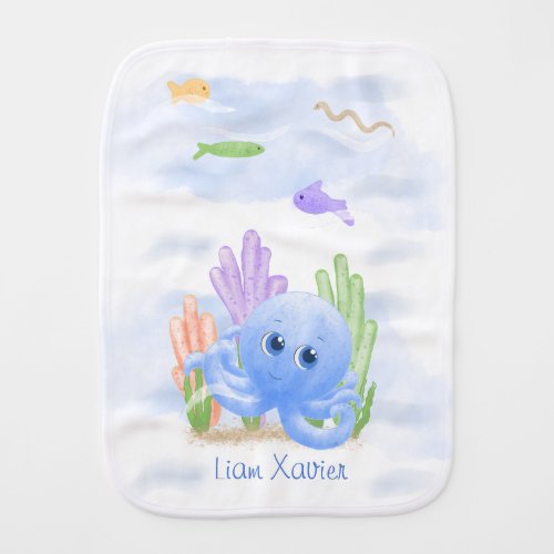 Little Blue Octopus Baby Burp Cloth