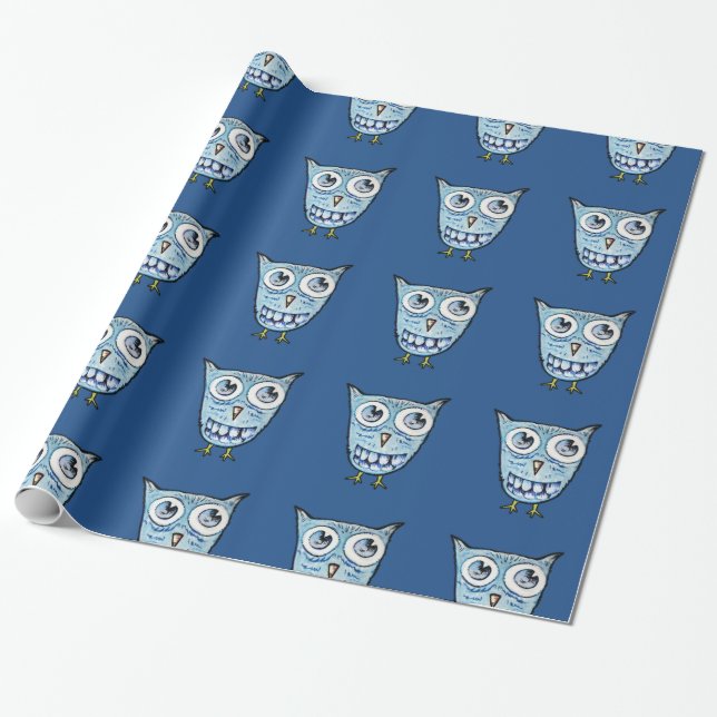 Little blue owl wrapping paper (Unrolled)