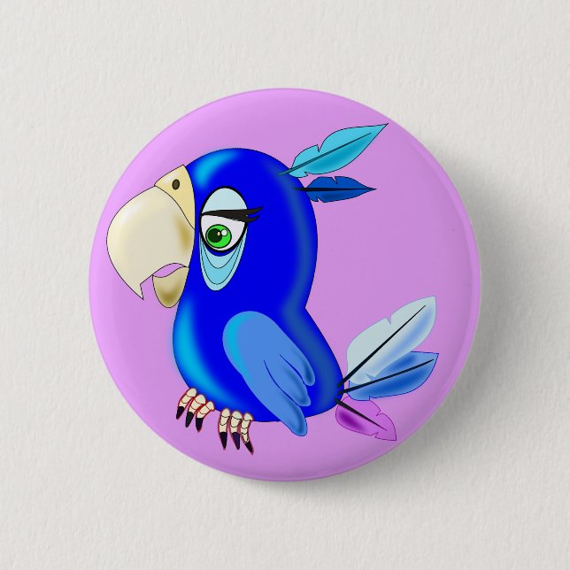 Little Blue Parrot Pinback Button (Front)