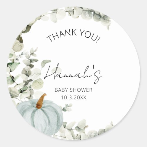 Little Blue Pumpkin Baby Shower Thank You Favor Classic Round Sticker