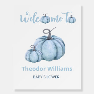 Little blue Pumpkin Baby Shower Welcome Sign