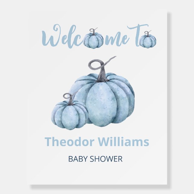 Little blue Pumpkin Baby Shower Welcome Sign (Front)