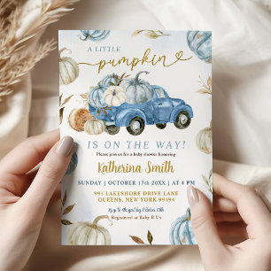 Little Blue Pumpkin Truck Baby Shower Invitation