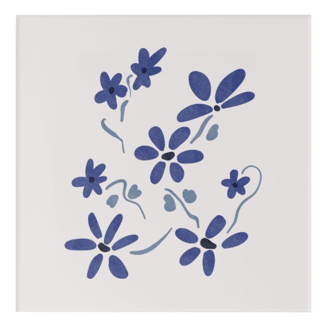 Little Blue Romantic Flowers Acrylic Print (Front)