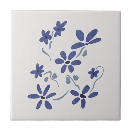 Little Blue Romantic Flowers  Ceramic Tile