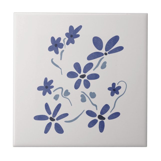 Little Blue Romantic Flowers  Ceramic Tile (Front)