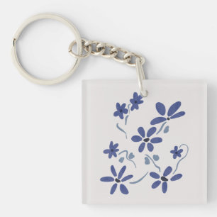 Little Blue Romantic Flowers Keychain