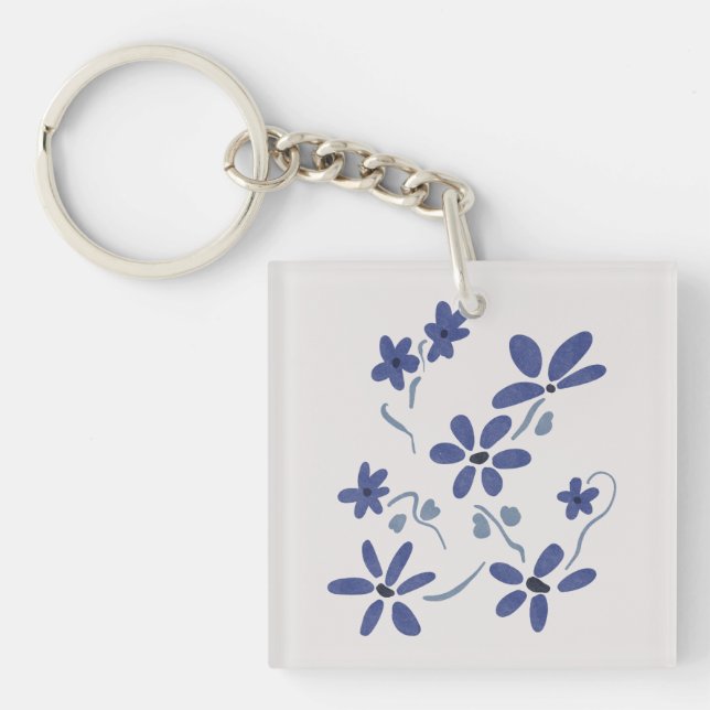 Little Blue Romantic Flowers Keychain (Front)