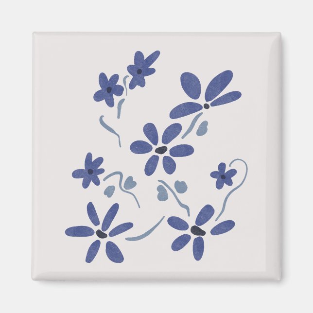 Little Blue Romantic Flowers Magnet (Front)