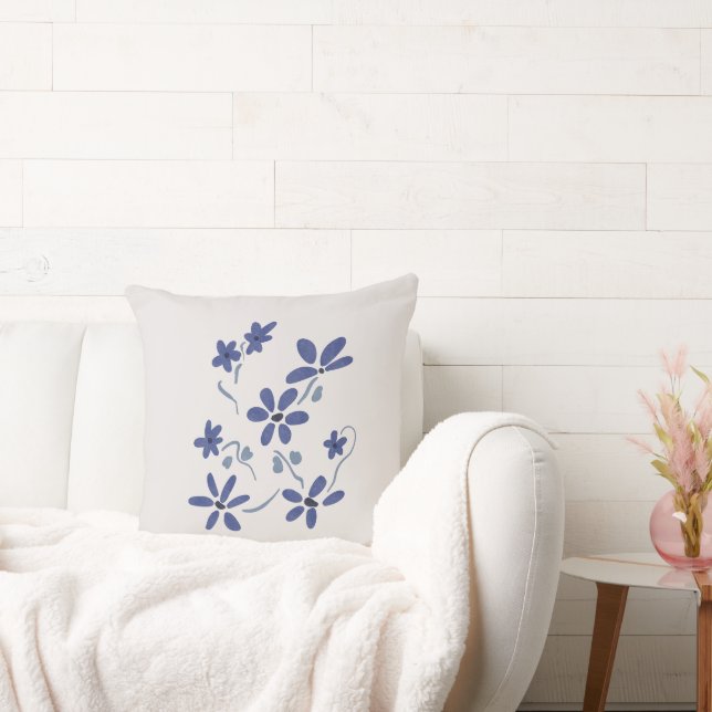 Little Blue Romantic Flowers Throw Pillow (Couch)