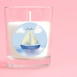 Little Blue Sail Boat Baby Shower Classic Round Sticker