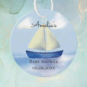 Little Blue Sail Boat Baby Shower Favor Tags