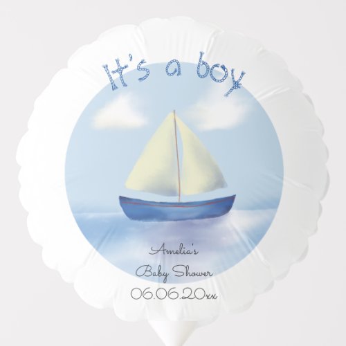 Little Blue Sail Boat Boys Baby Shower Balloon