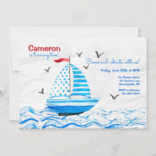 Little Blue Sailboat Birthday Invitation