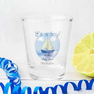 Little Blue Sailboat Boys Baby Shower Shot Glass