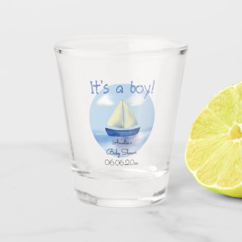 Little Blue Sailboat Boys Baby Shower Shot Glass