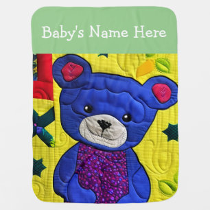Little Blue Teddy Bear Quilt Like Design Baby Blanket