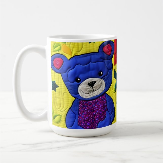 Little Blue Teddy Bear Quilt Like Design Coffee Mug (Left)