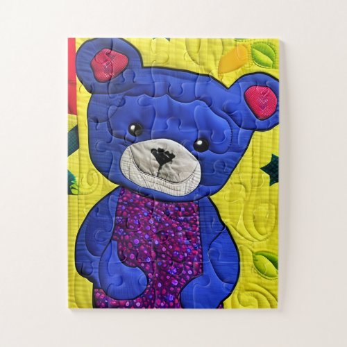 Little Blue Teddy Bear Quilt Like Design Jigsaw Puzzle