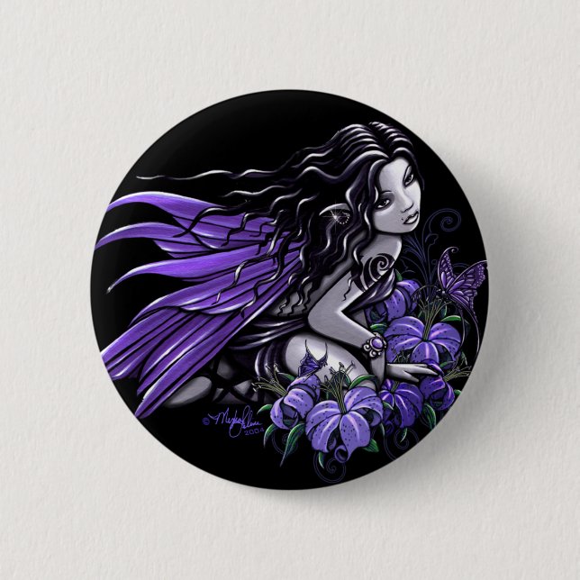 "Little Blue" Violet Lily Butterfly Fairy Button (Front)
