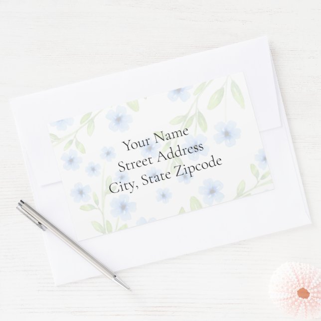 Little Blue Watercolor Blossoms Labels (Envelope)