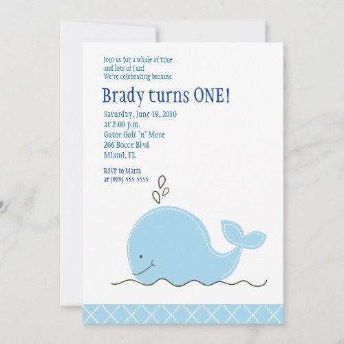 Little Blue Whale 5x7 Birthday Invitation