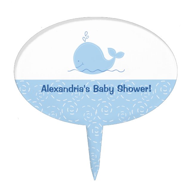 Little Blue Whale Baby Shower Cake Topper Pick (Front)