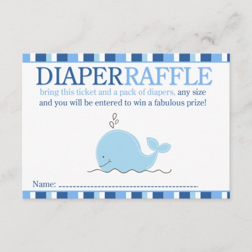 Little Blue Whale Baby Shower Diaper Raffle Card