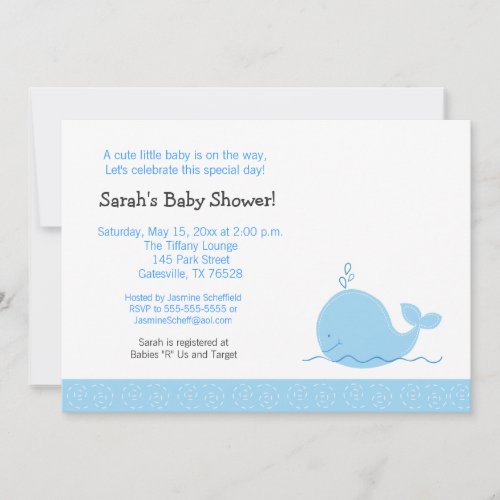 Little Blue Whale Baby Shower Invitation