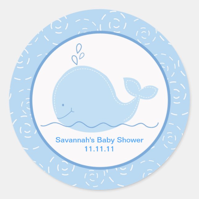 Little Blue Whale Favor Stickers 3-inch (Front)