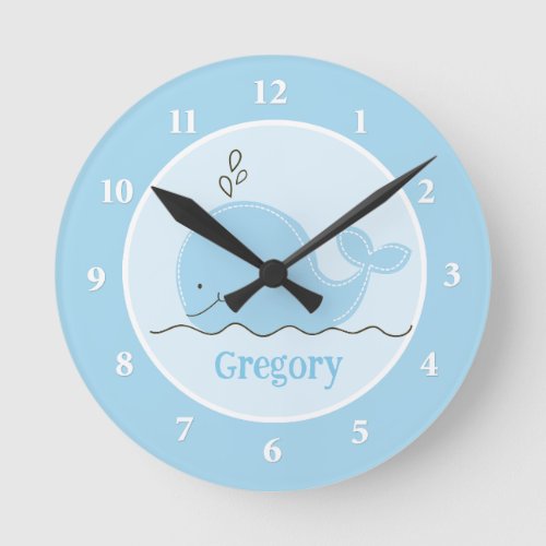 Little Blue Whale Personalized Wall Clock