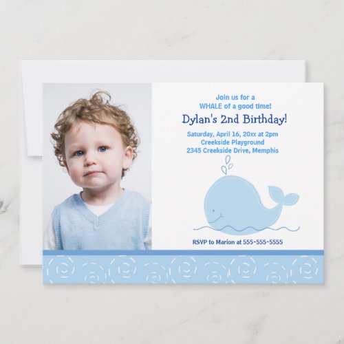 Little Blue Whale *PHOTO* Birthday 5x7 Custom Announcements