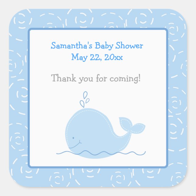 Little Blue Whale SQUARE Favor Sticker (Front)