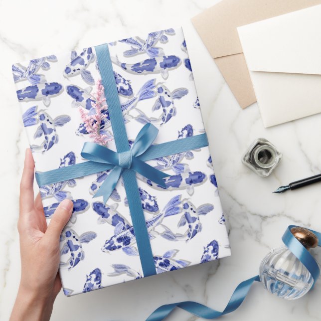 Little blue white koi fish wrapping paper (Gifting)
