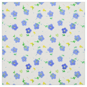 Little Blue Wildflower English Country Watercolor  Fabric