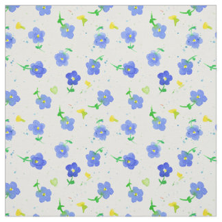 Little Blue Wildflower English Country Watercolor  Fabric