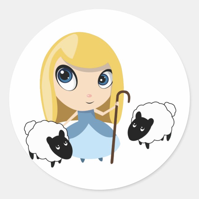 Little Bo Peep and her Sheep Classic Round Sticker (Front)
