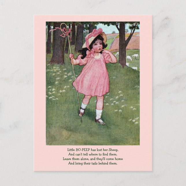 Little Bo-Peep and Missing Sheep Nursery Rhyme Postcard (Front)