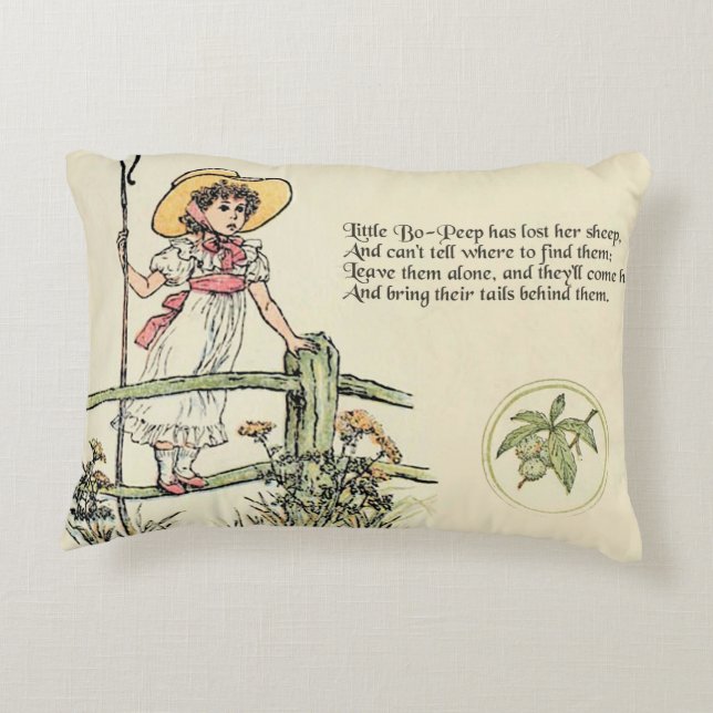 Little Bo-Peep: Classic Kate Greenaway Nursery Accent Pillow (Back)