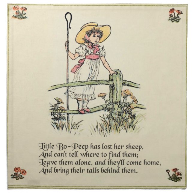 Little Bo-Peep: Classic Kate Greenaway Nursery Cloth Napkin (Front)