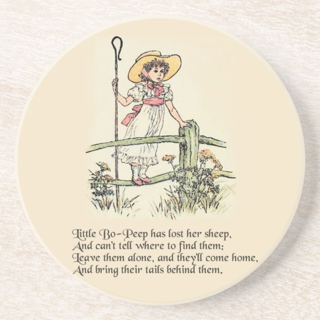 Little Bo-Peep: Classic Kate Greenaway Nursery Drink Coaster (Front)